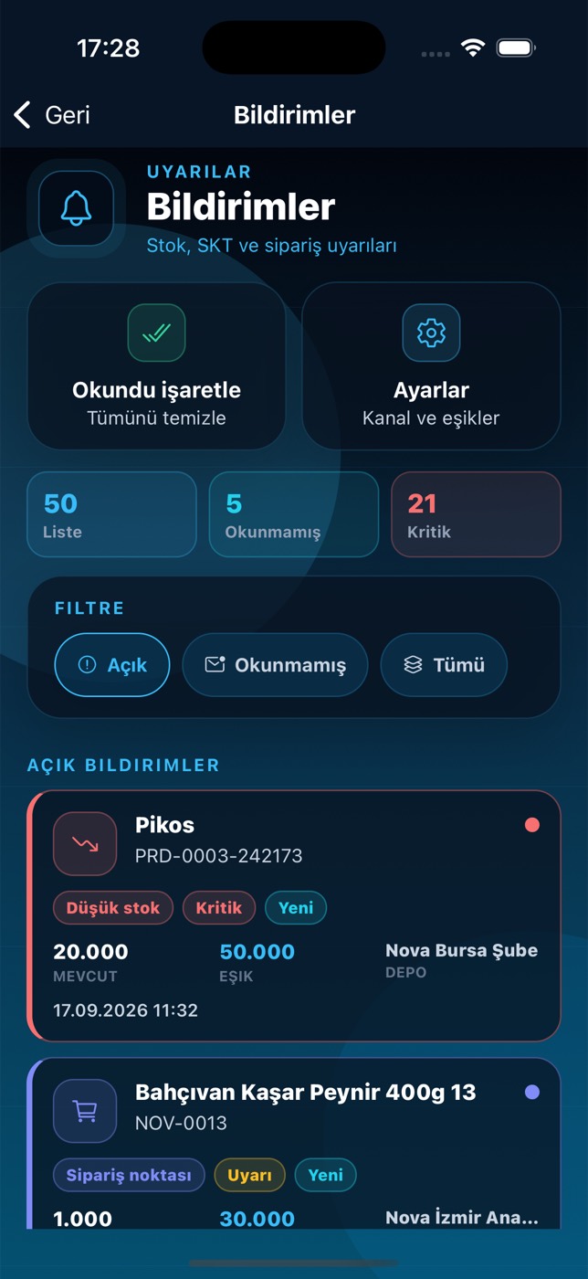 Bildirimler ekranı
